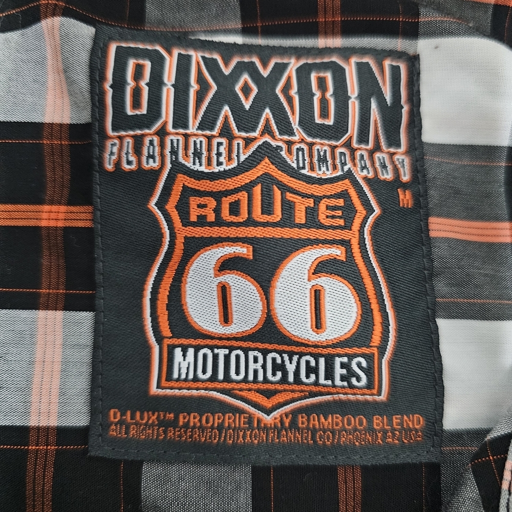 Dixxon Route 66 Plaid Button Up Shirt Mens M Black White Orange Bamboo Blend - Picture 7 of 8